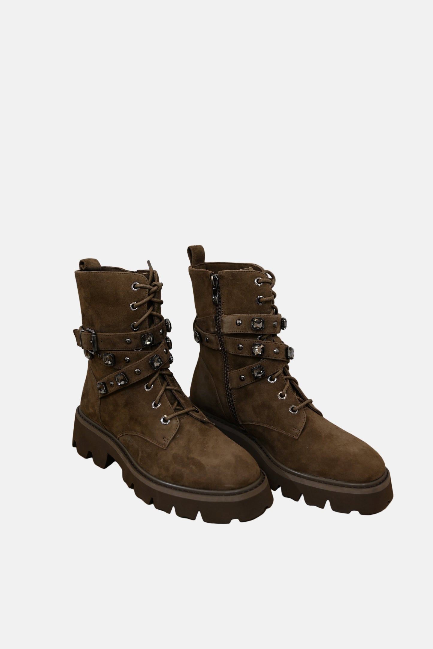 Chunky Buckle Boot in Camel Suede