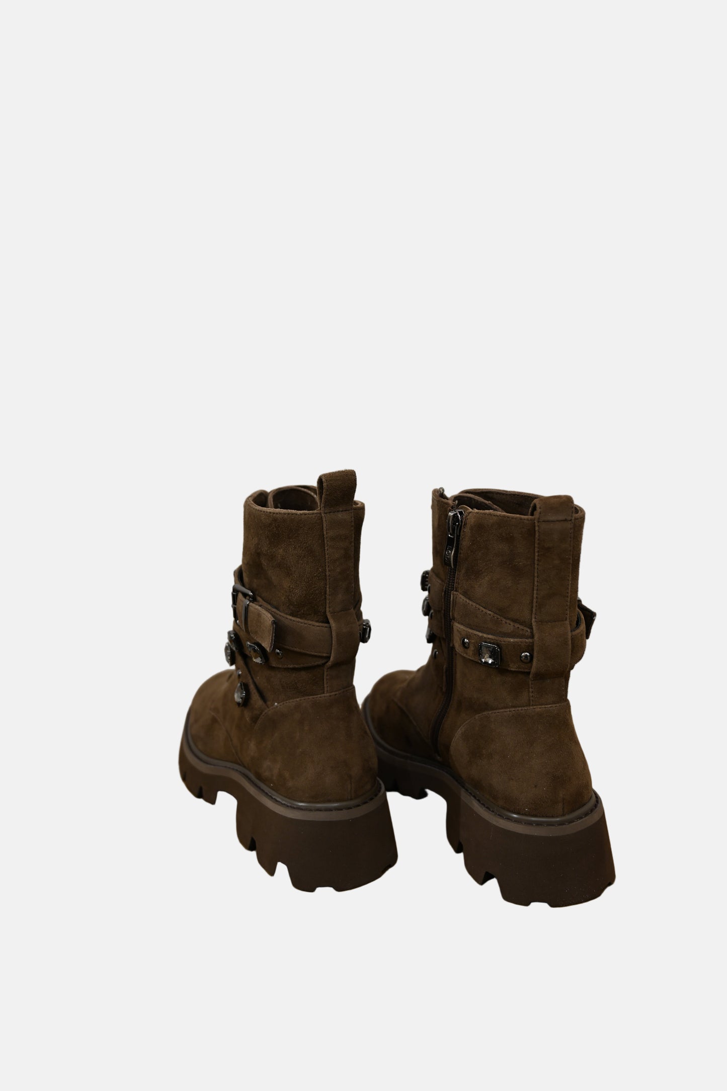 Chunky Buckle Boot in Camel Suede