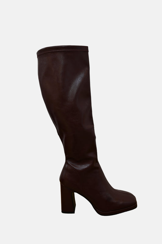 Limbo Block Heel High Boot in Burgundy Leather