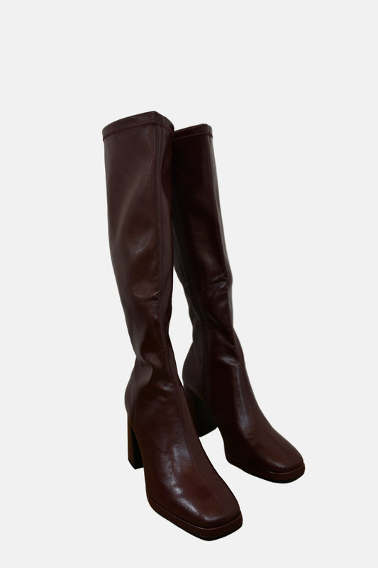 Limbo Block Heel High Boot in Burgundy Leather