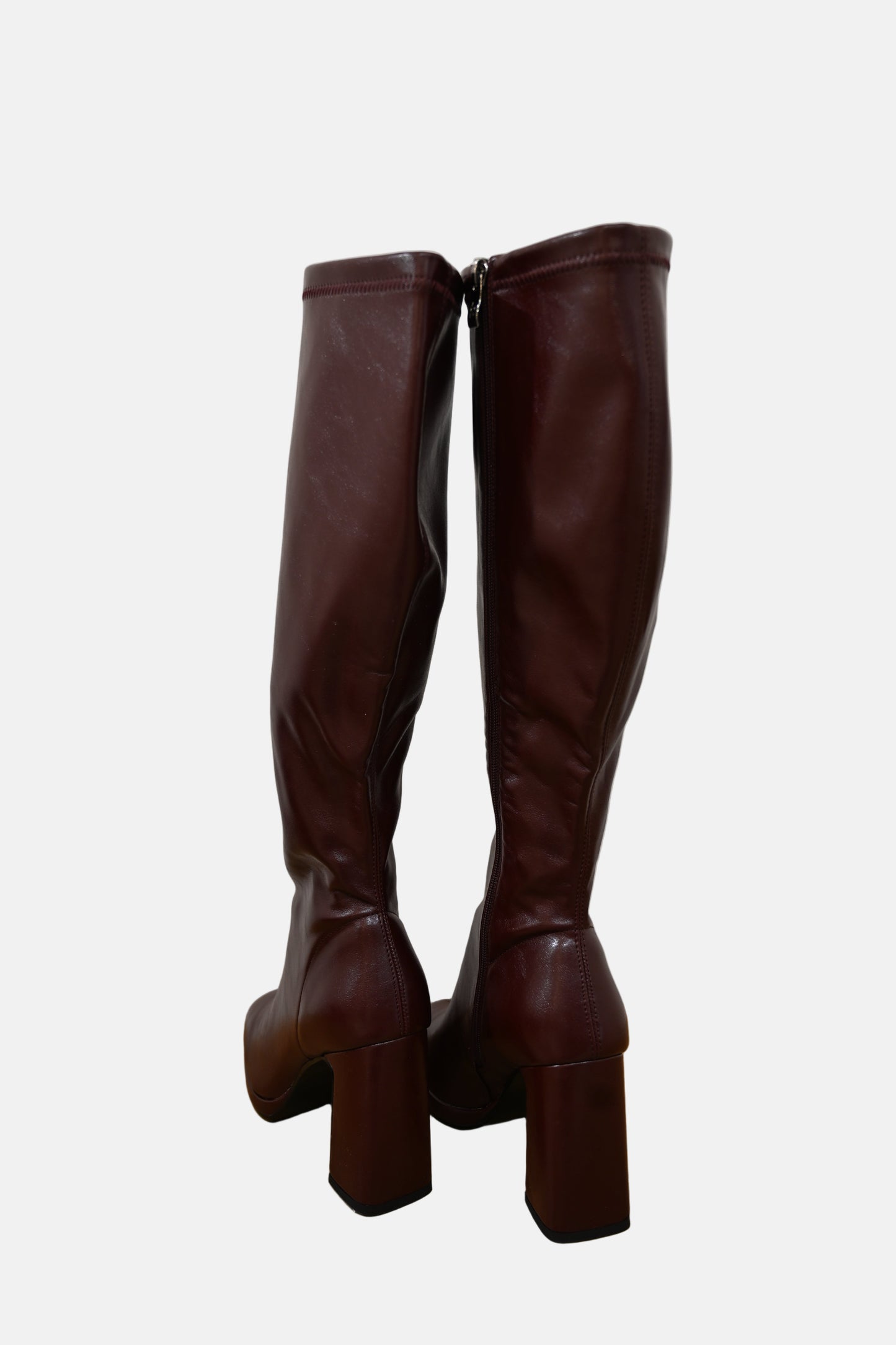 Limbo Block Heel High Boot in Burgundy Leather