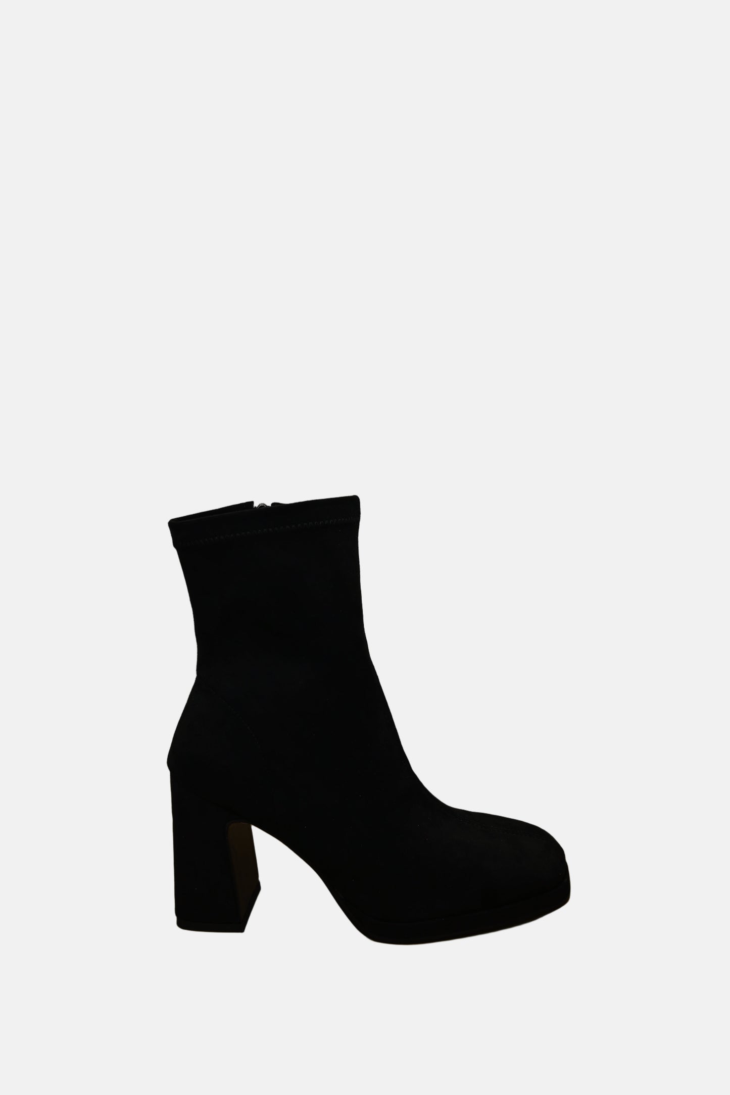 Laira Ankle Block Heel Boot in Black Suede