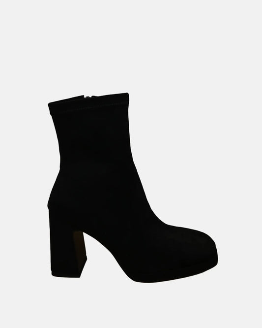 Laira Ankle Block Heel Boot in Black Suede