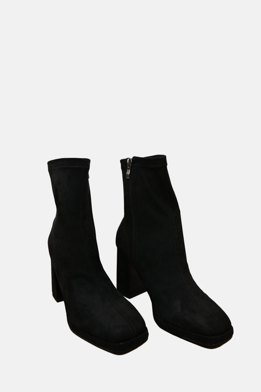 Laira Ankle Block Heel Boot in Black Suede