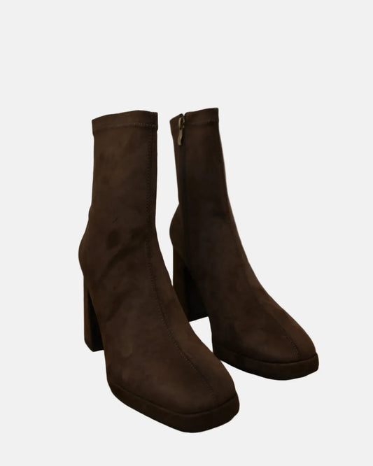 Laira Ankle Block Heel Boot in Brown Suede