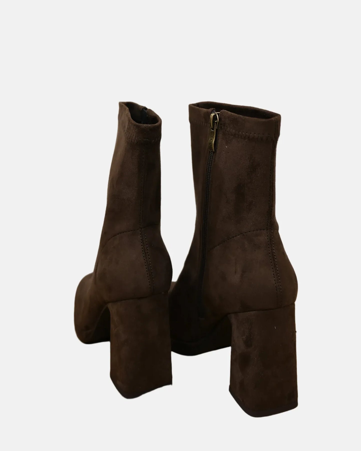 Laira Ankle Block Heel Boot in Brown Suede