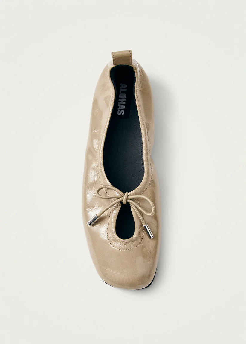 Rosalind Patent Leather Ballet Flats in Beige