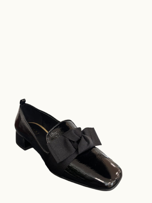 Belga Square Toe Block Heel Loafer in Black
