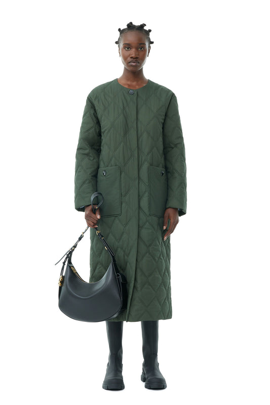 QUILTED LONG COAT GREEN - GANNI