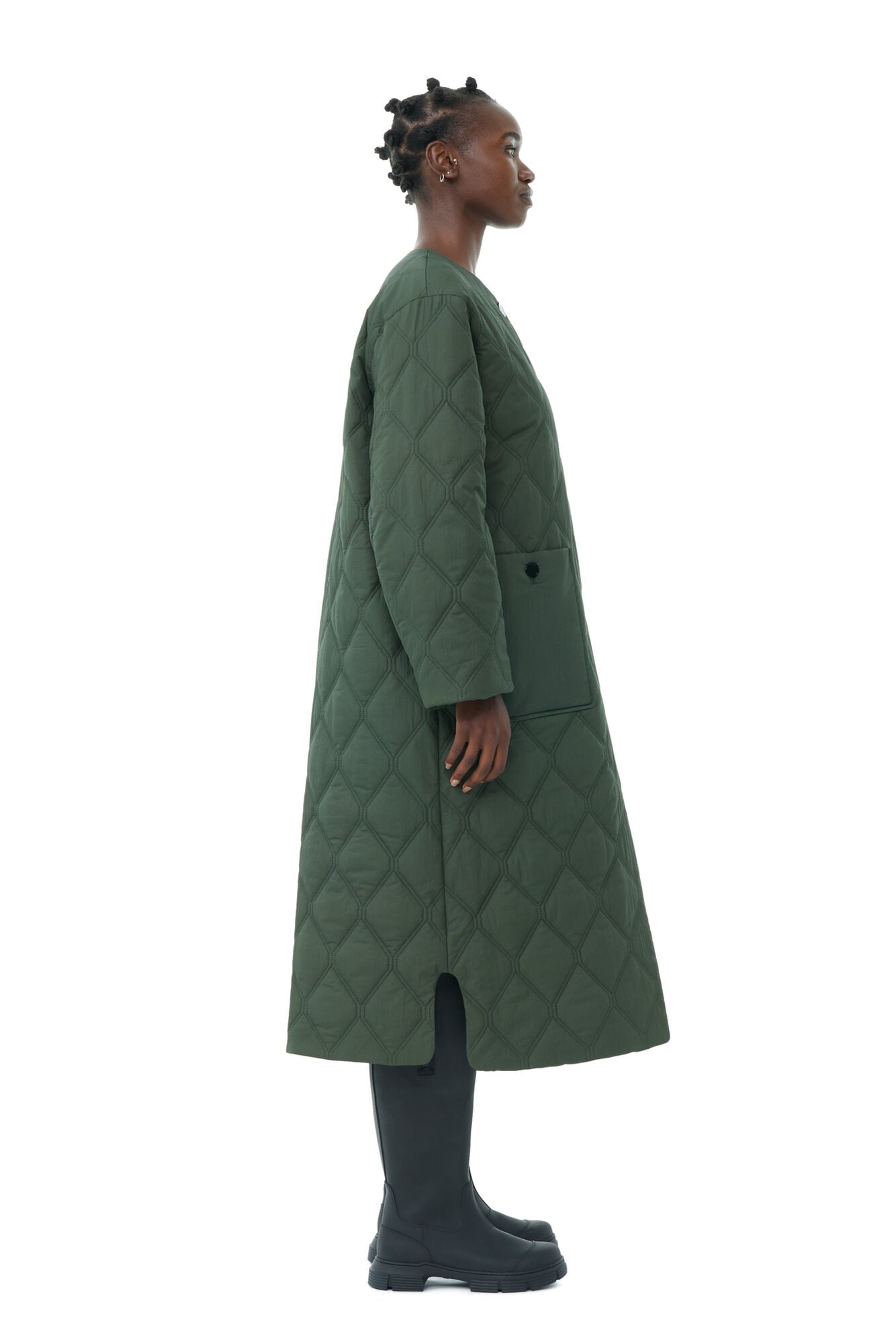 QUILTED LONG COAT GREEN - GANNI