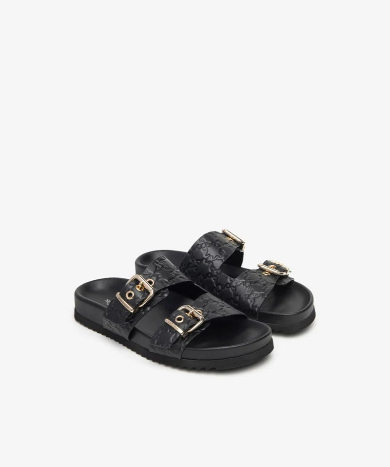 BLACK AND GOLD BUCKLE SLIDER-NERO GIARDINI