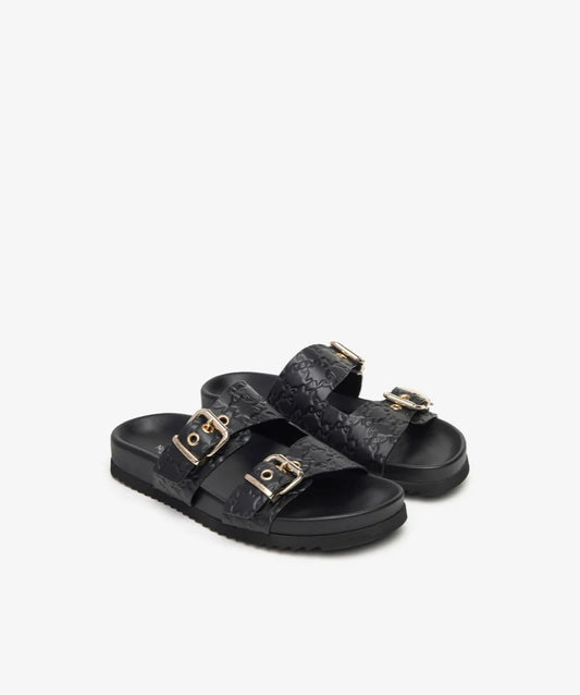 BLACK AND GOLD BUCKLE SLIDER-NERO GIARDINI