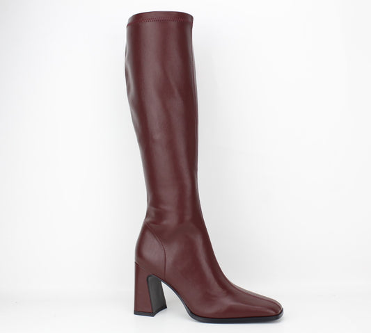 Sara Long Block Heel Boot in Burgundy