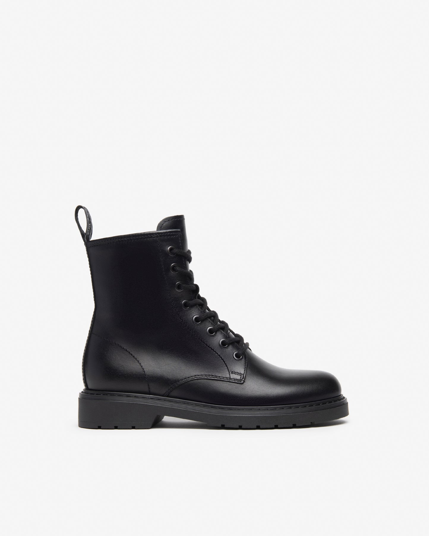 BLACK LACE UP FLAT BOOT - NEROGIARDINI