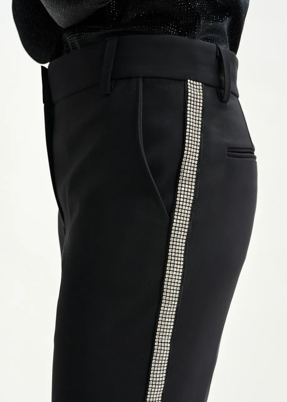 Flared Pants with Rhinestone Embellished Sideseams