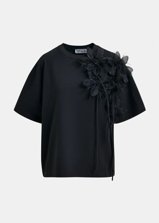 T-Shirt with Floral Detail in Black