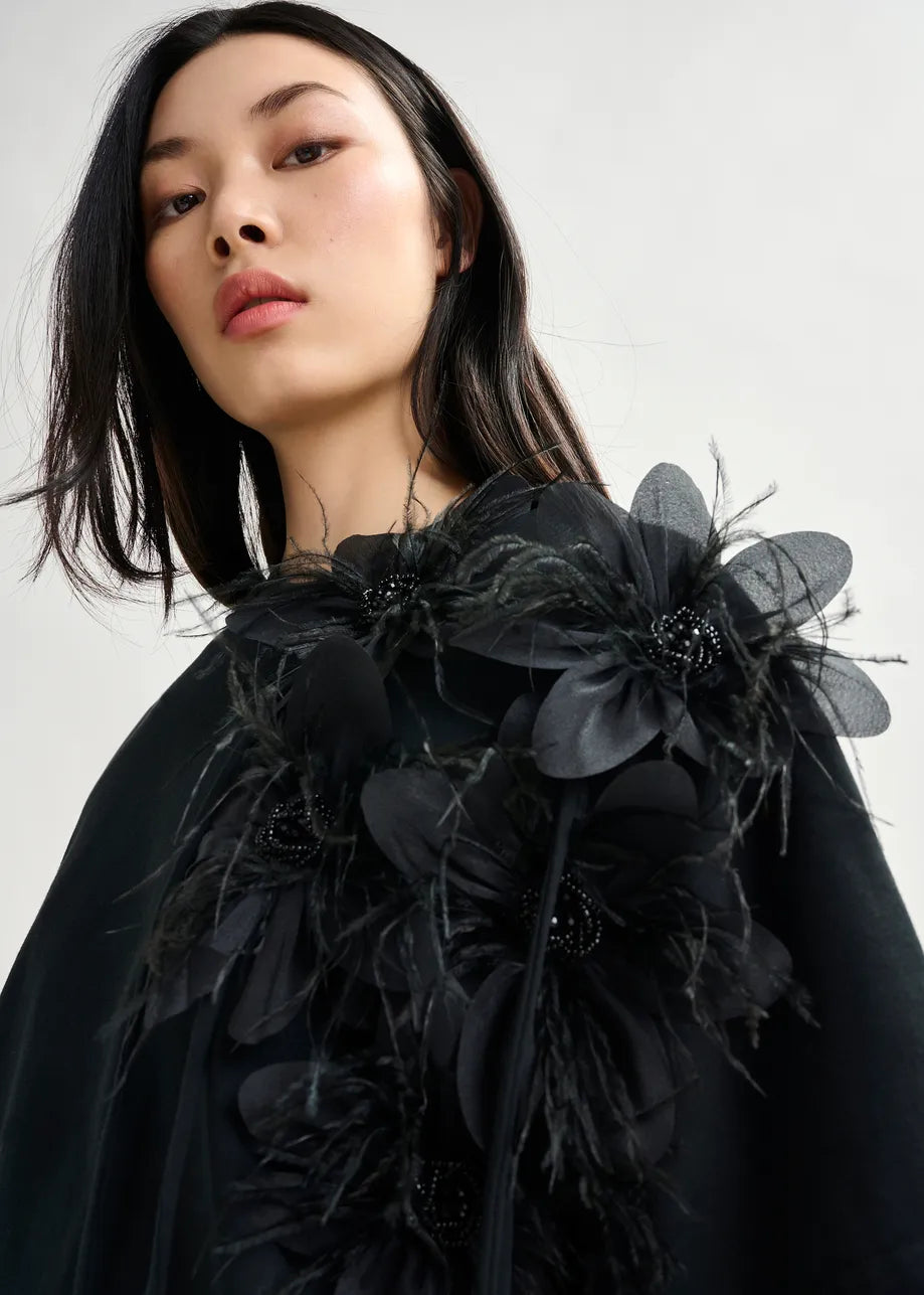 T-Shirt with Floral Detail in Black