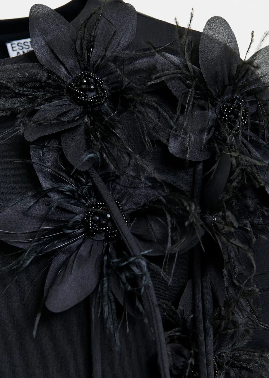 T-Shirt with Floral Detail in Black