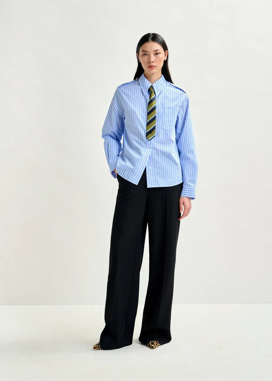 Striped Shirt with Removeable Tie in Blue and White