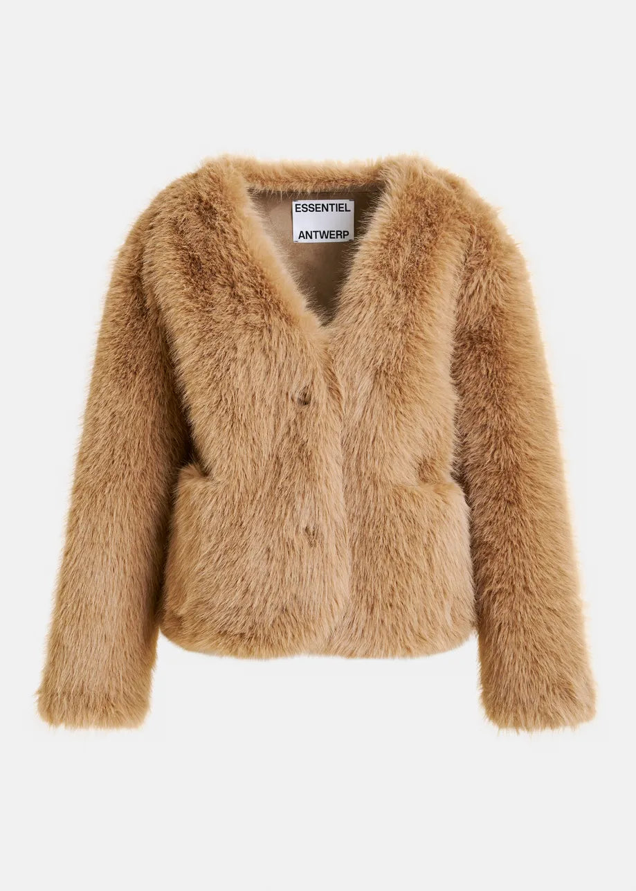 Faux Fur Jacket in Brown