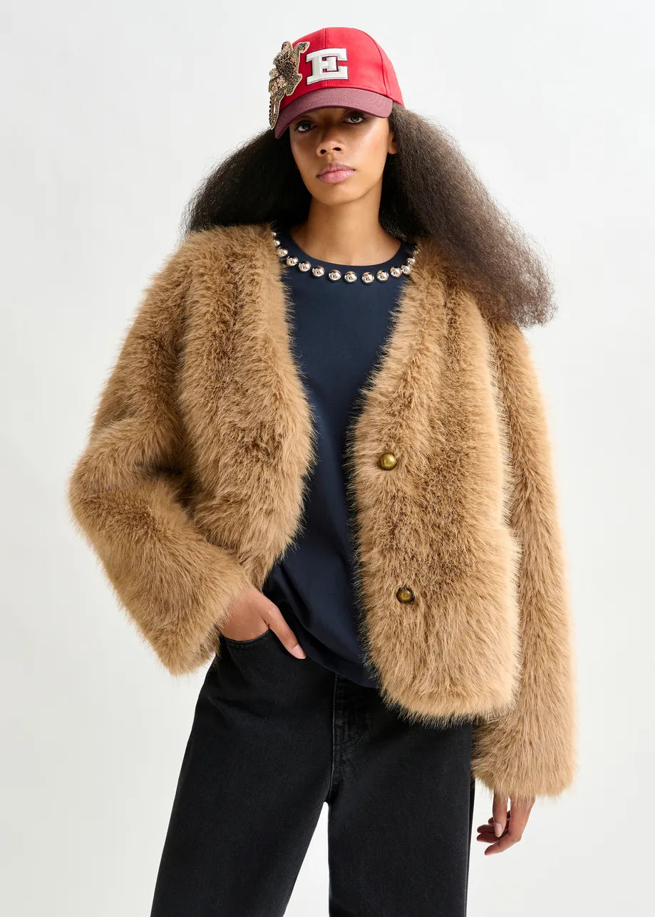 Faux Fur Jacket in Brown