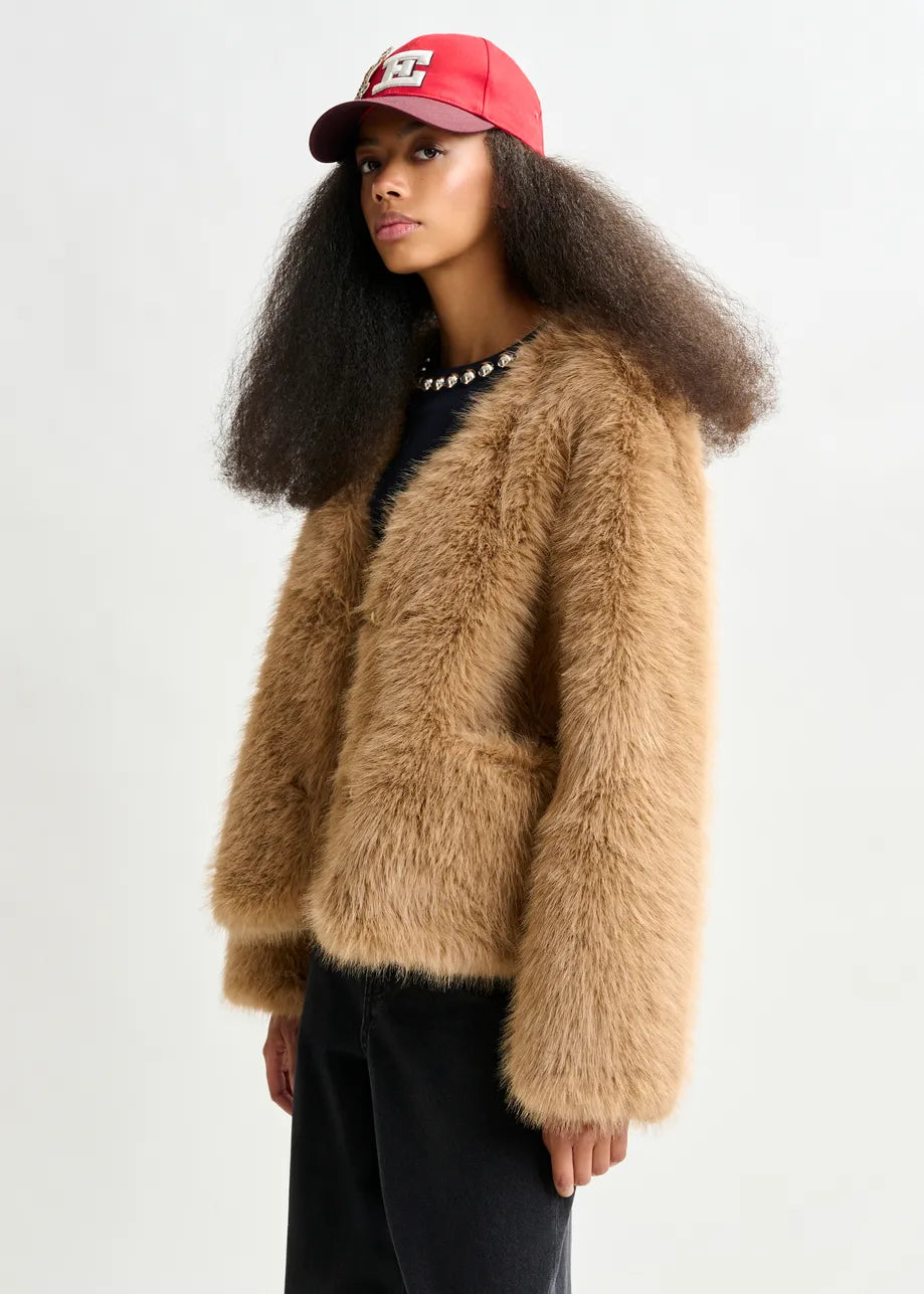 Faux Fur Jacket in Brown