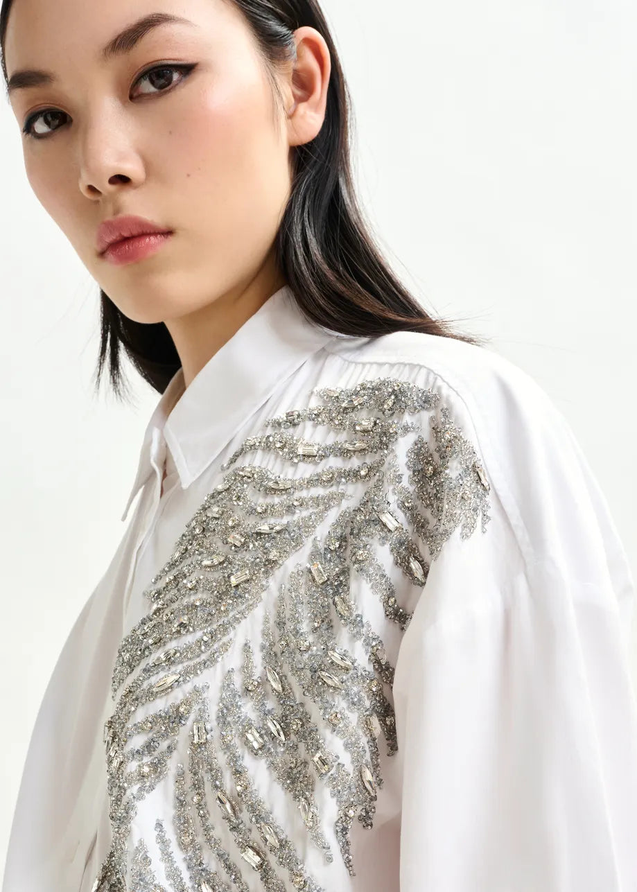 Oversized Shirt with Sequin and Bead Embellishment