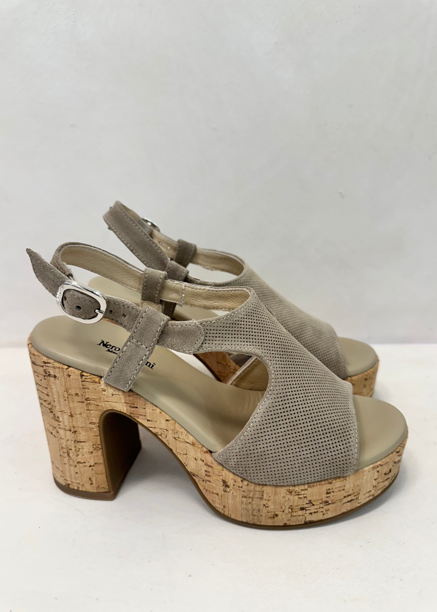 PLATFORM SANDAL WITH CORK HEEL SAND-NERO GIARDINI