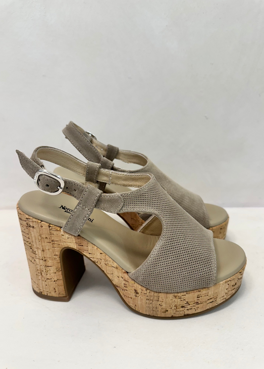 PLATFORM SANDAL WITH CORK HEEL SAND-NERO GIARDINI