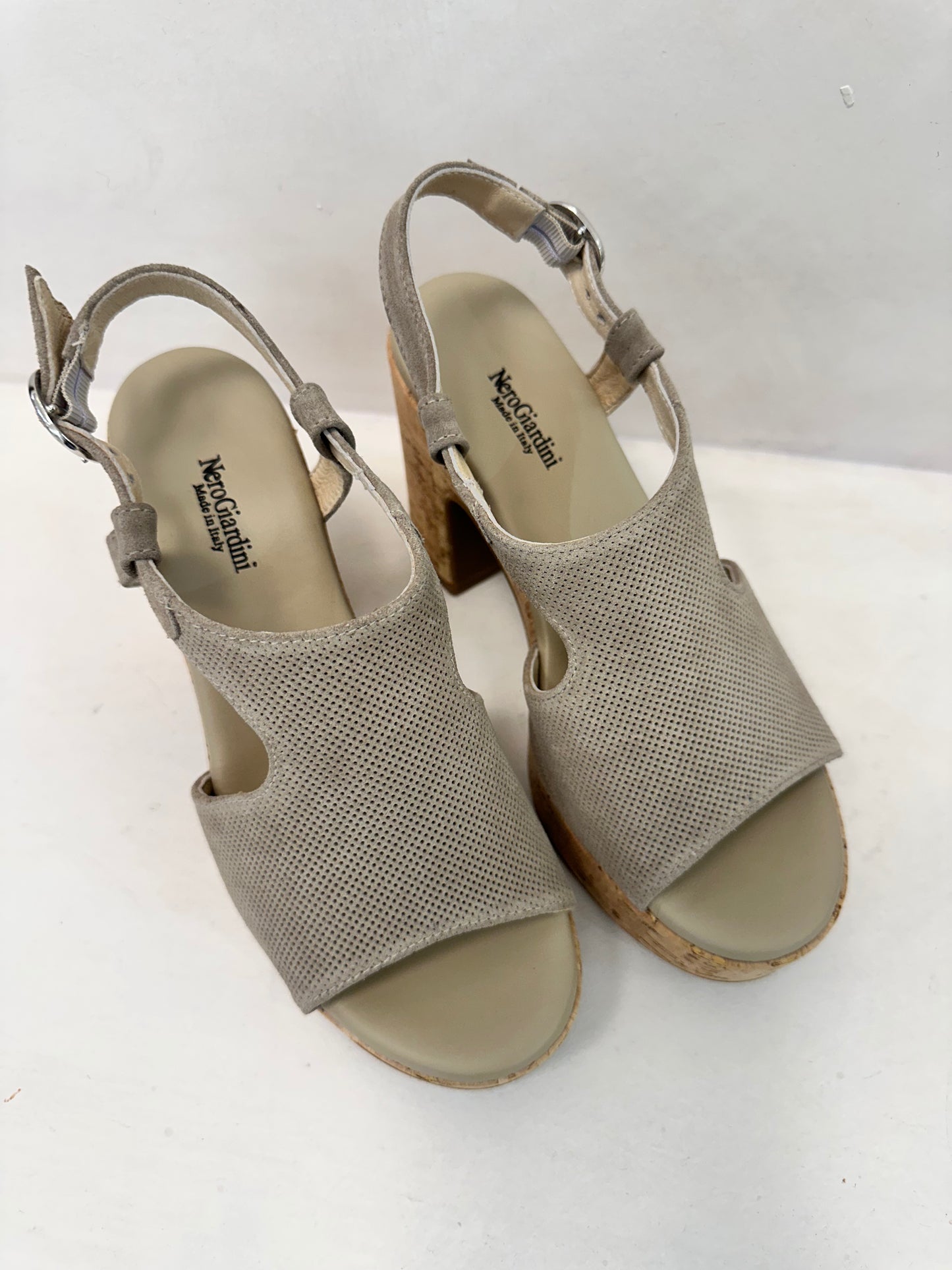 PLATFORM SANDAL WITH CORK HEEL SAND-NERO GIARDINI