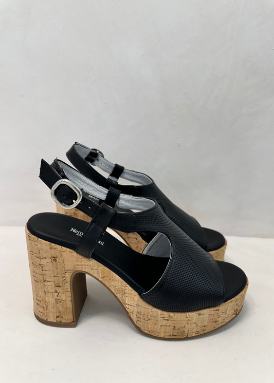 PLATFORM SANDAL WITH CORK HEEL NERO-NERO GIARDINI