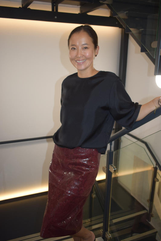 Buttoned Silk Top in Black