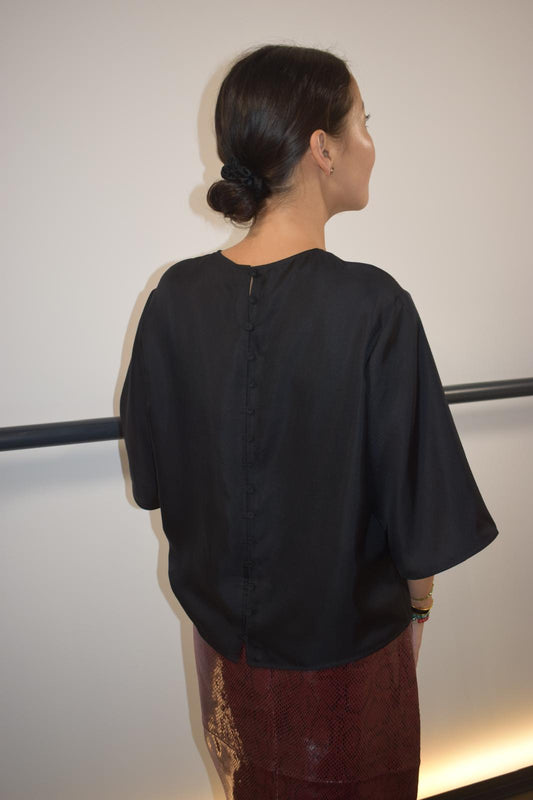 Buttoned Silk Top in Black