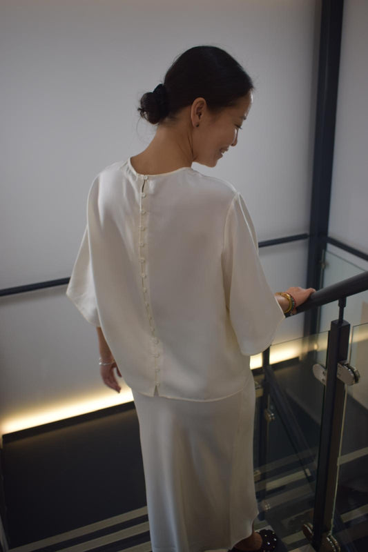 Buttoned Silk Top in cream