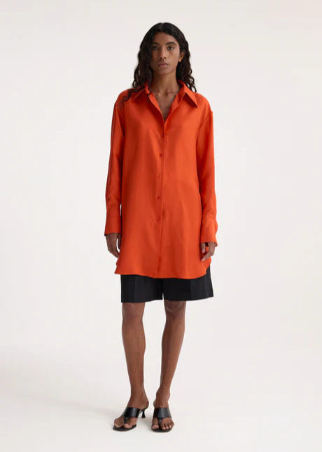 ELONGATED SILK SHIRT - BURNT ORANGE - ROHE