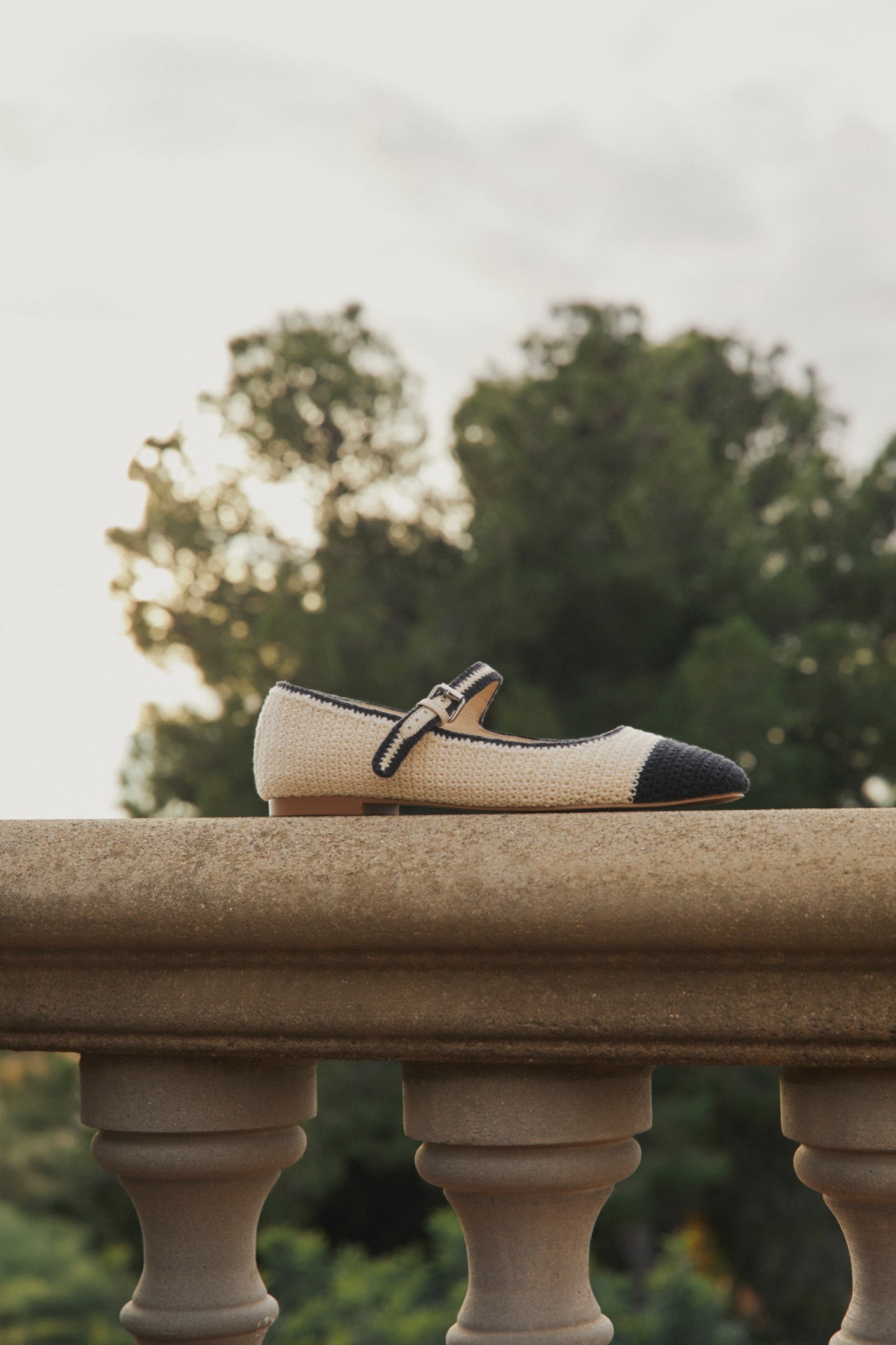 CIARA BALLERINA SHOE - BLACK AND CREAM CROCHET - BIBI LOU