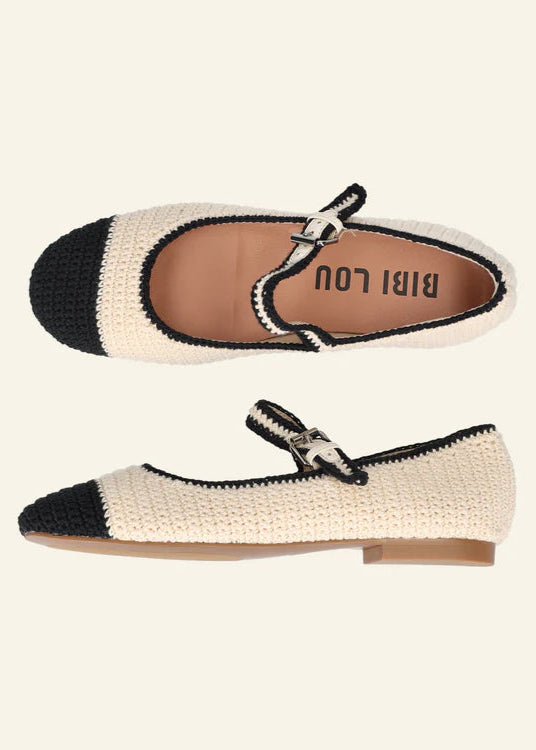 CIARA BALLERINA SHOE - BLACK AND CREAM CROCHET - BIBI LOU