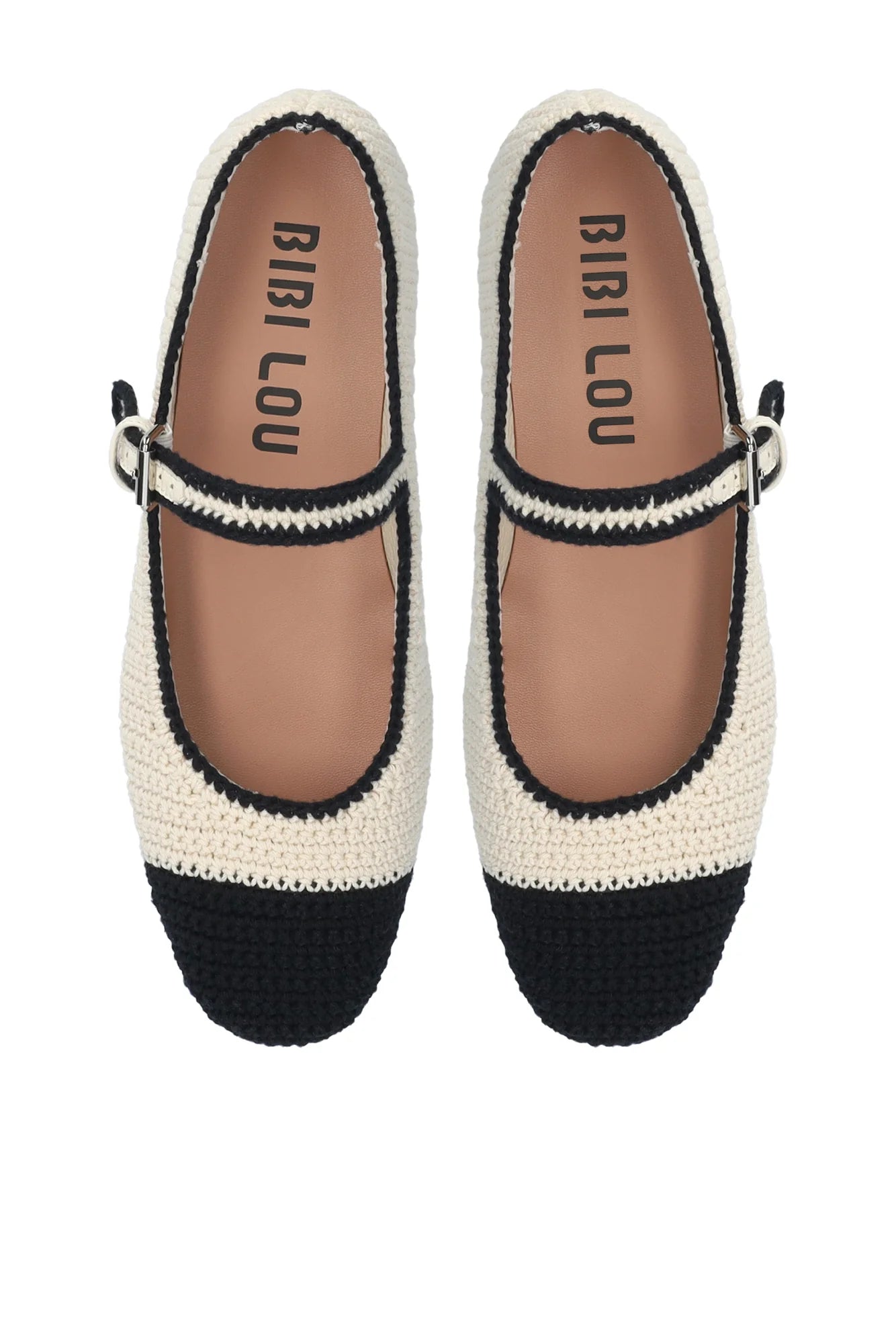 CIARA BALLERINA SHOE - BLACK AND CREAM CROCHET - BIBI LOU