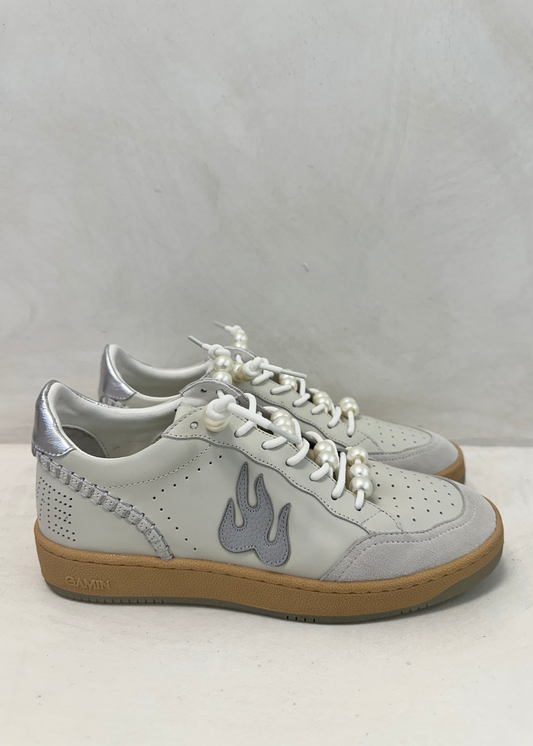 GAMIN SNEAKERS - WHITE LEATHER WITH PEARL - BIBI LOU