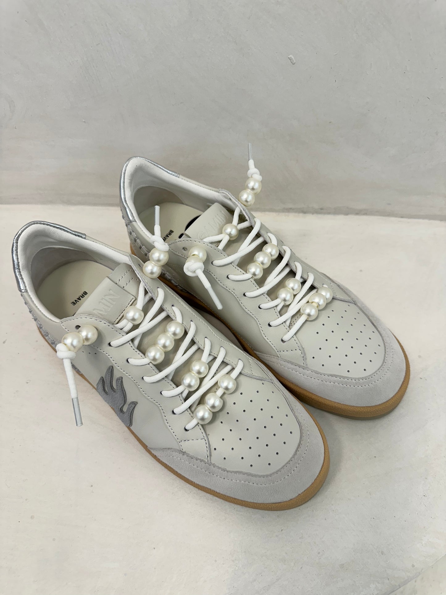 GAMIN SNEAKERS - WHITE LEATHER WITH PEARL - BIBI LOU