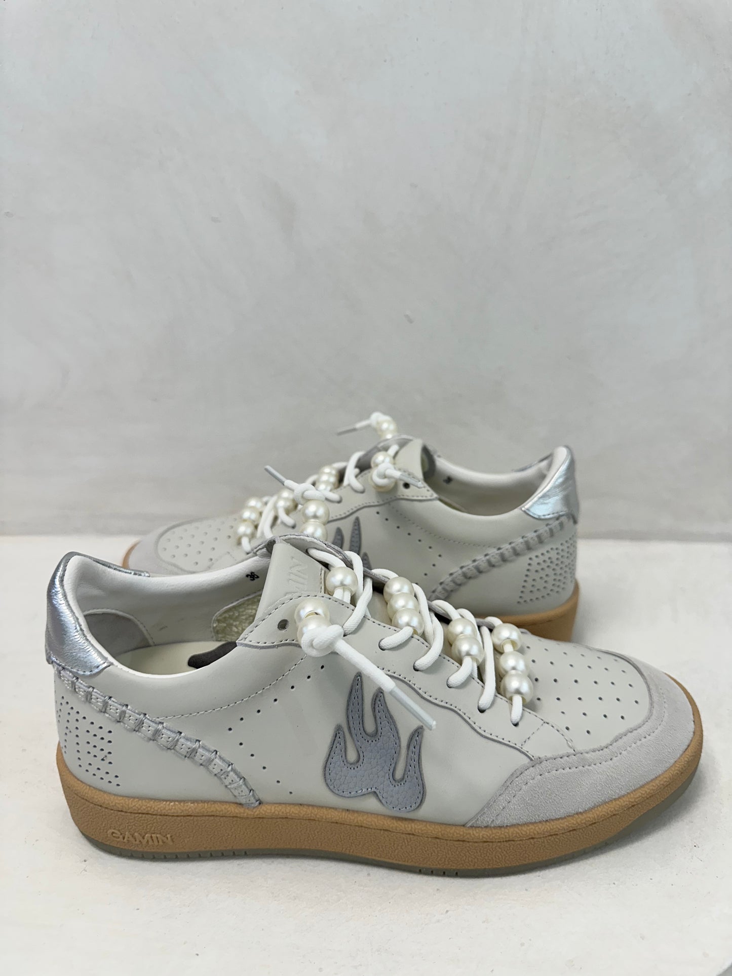 GAMIN SNEAKERS - WHITE LEATHER WITH PEARL - BIBI LOU