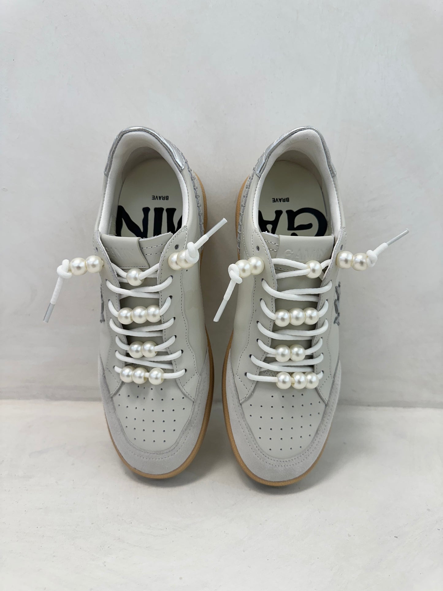 GAMIN SNEAKERS - WHITE LEATHER WITH PEARL - BIBI LOU