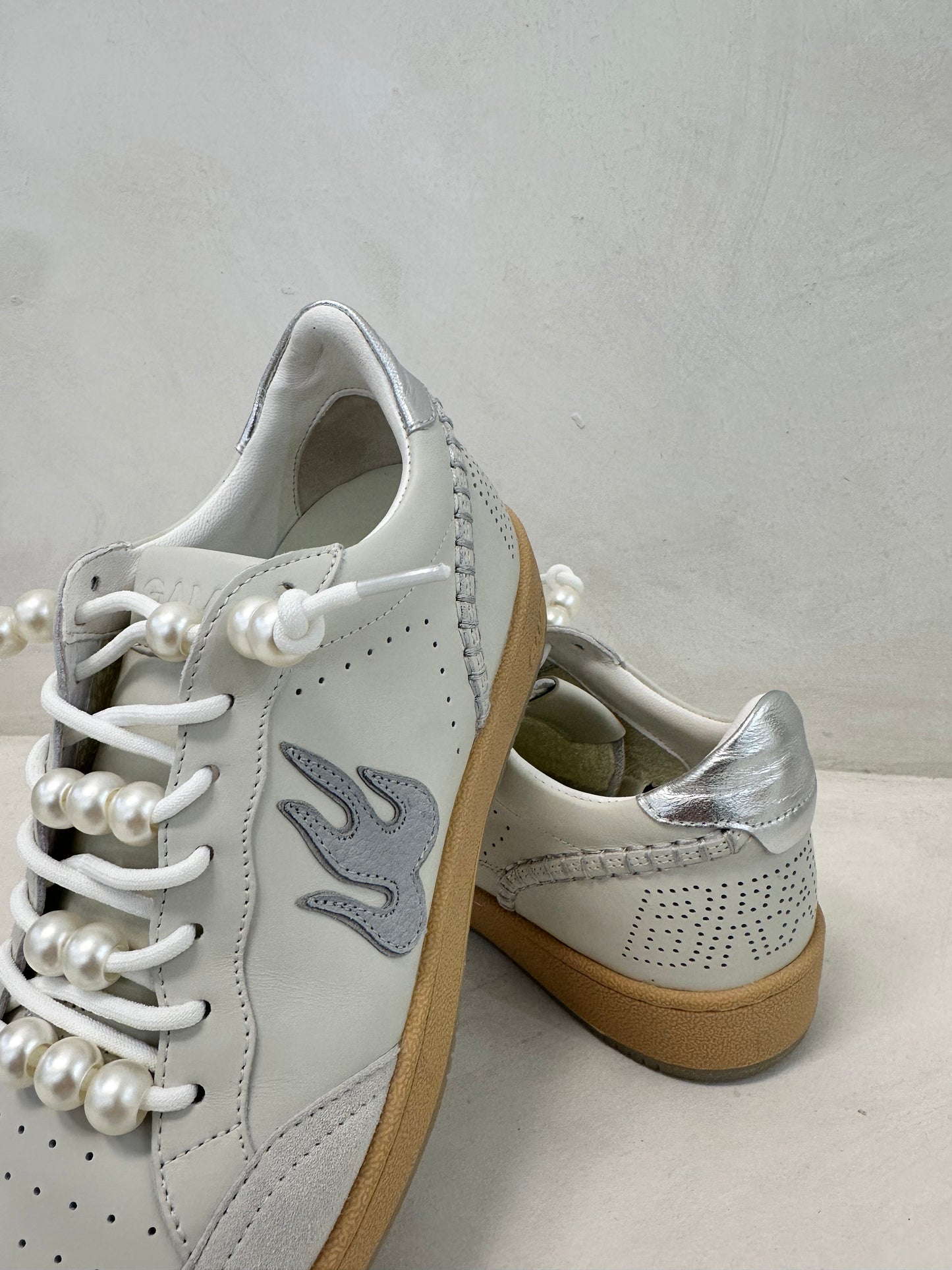 GAMIN SNEAKERS - WHITE LEATHER WITH PEARL - BIBI LOU