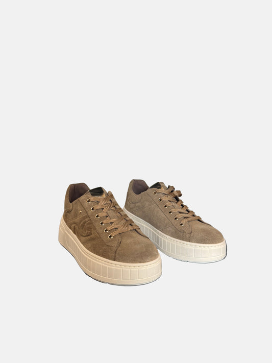 Platform Suede Sneakers in Taupe
