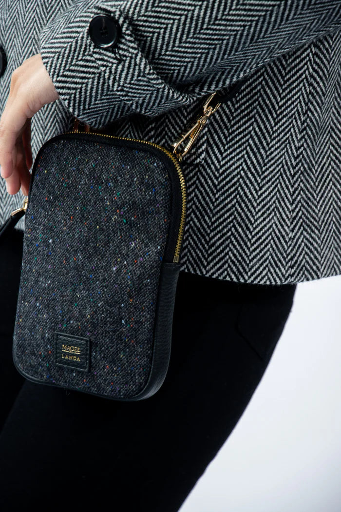 Cassia Phone Bag in Black Tweed