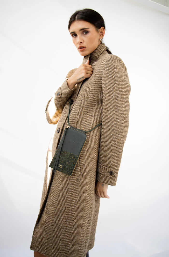 Moye Leather and Tweed Phone Bag in Dark Green