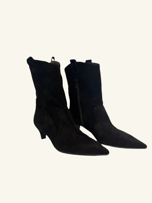 Checa Suede Pointy Toe Boot in Black