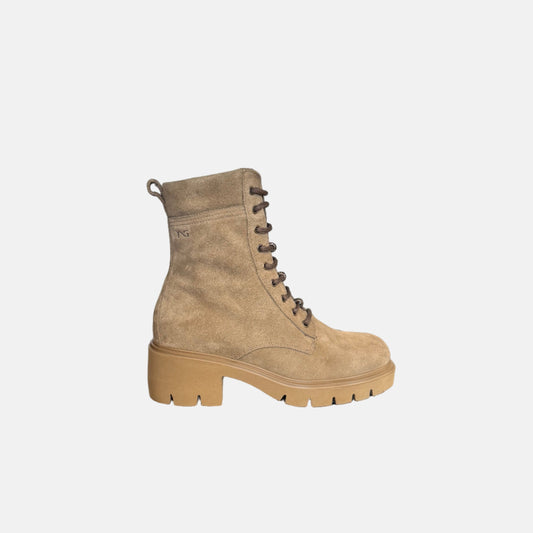 Suede Lace Up Combat Boot in Taupe