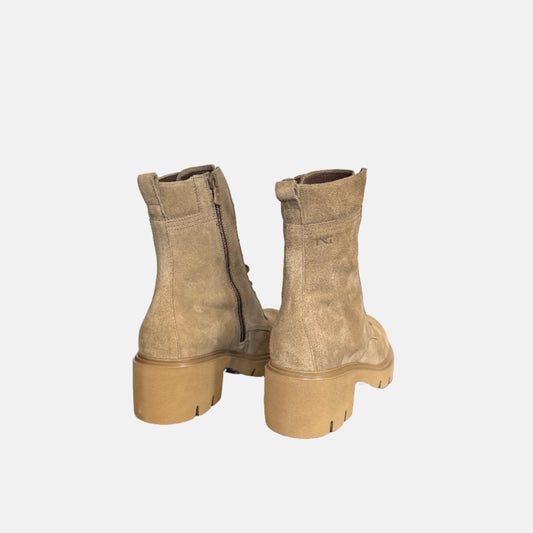 Suede Lace Up Combat Boot in Taupe