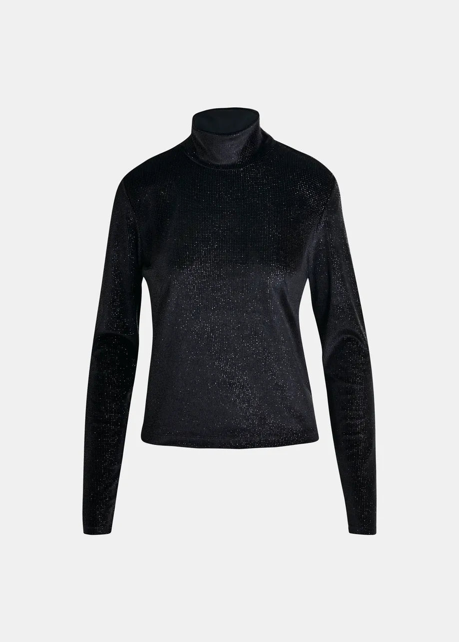 Stretch-Jersey Turtleneck Top in Black